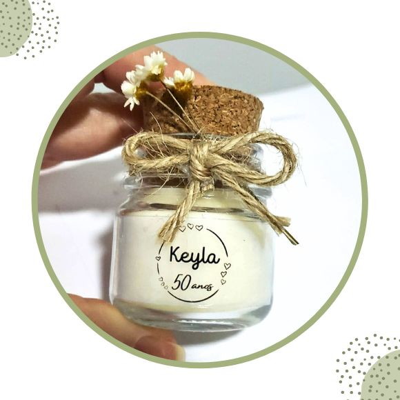 Vela Aromática Lembrancinha 40g com Rótulo Transparente | Personalizada