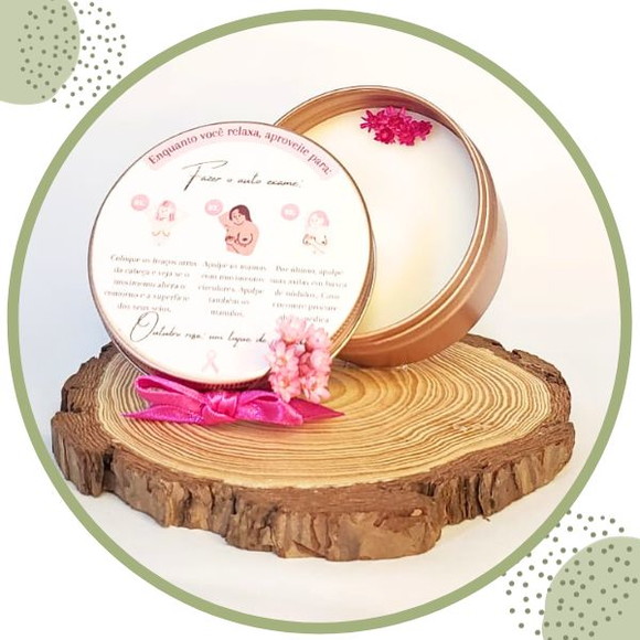 Vela Aromatizada Outubro Rosa 110g em Lata Bronze | Lembrancinha Personalizada